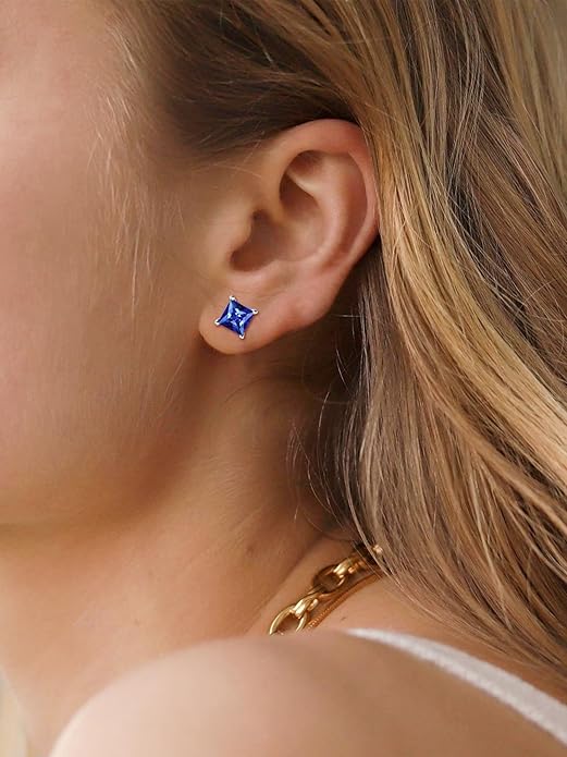 Kolczyki wkrętki minimalistycznyistyczne srebrne niebieski princess