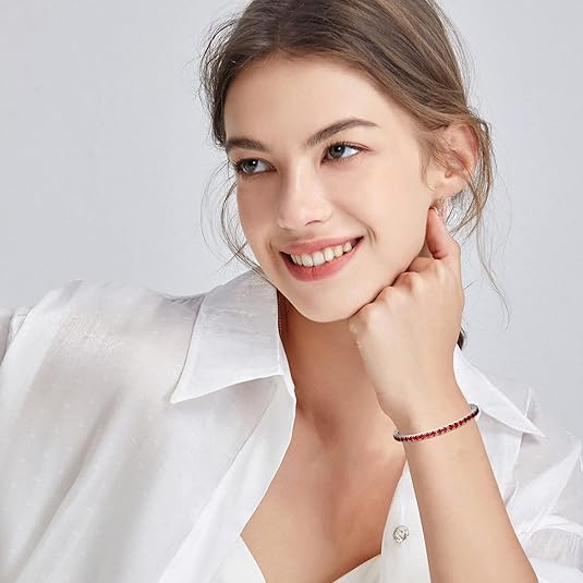 Bransoletka tenisowa srebrny czerwony rubin