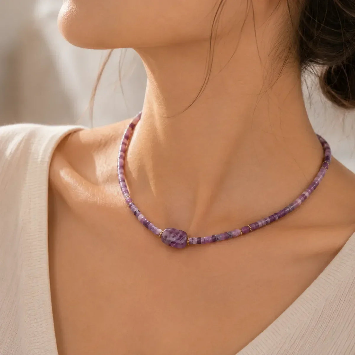 Naszyjnik choker z pereł z ametystu