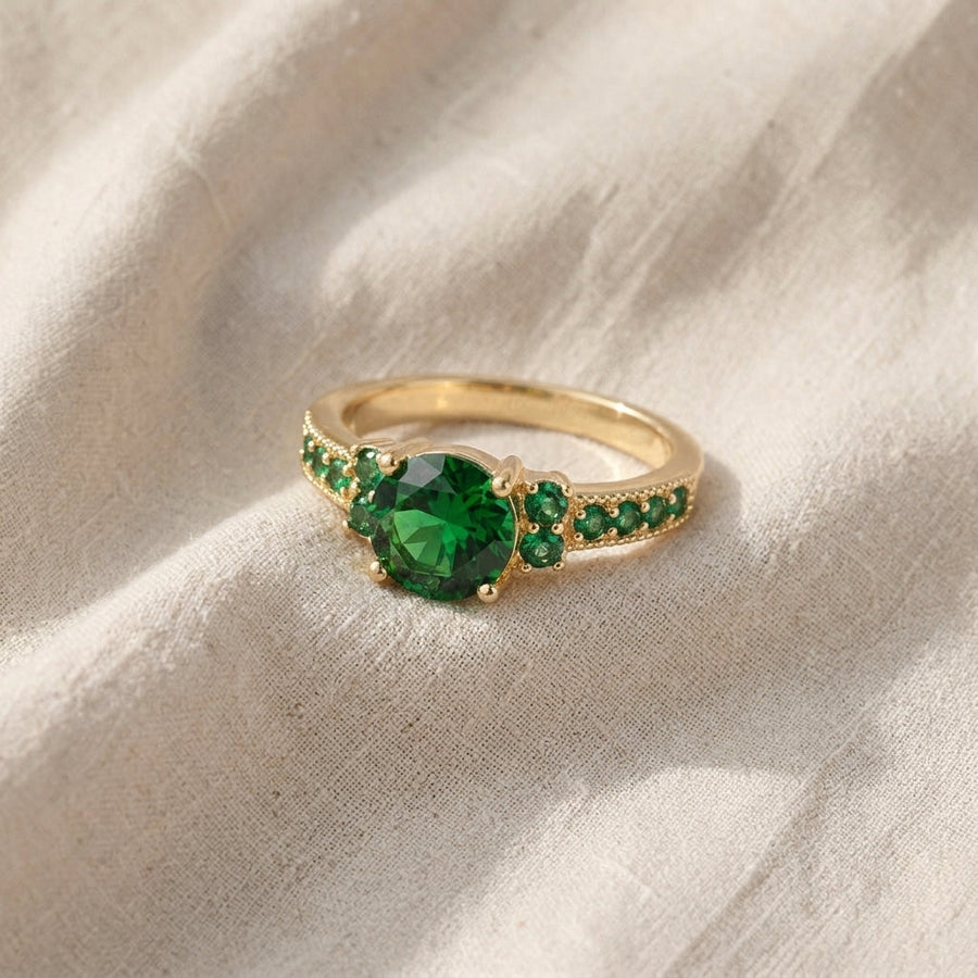 Pierścionek Emma złoty zielony szmaragd