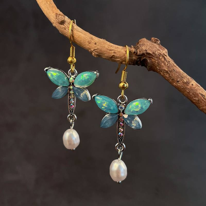 Kolczyki motyl vintage con opal zielony